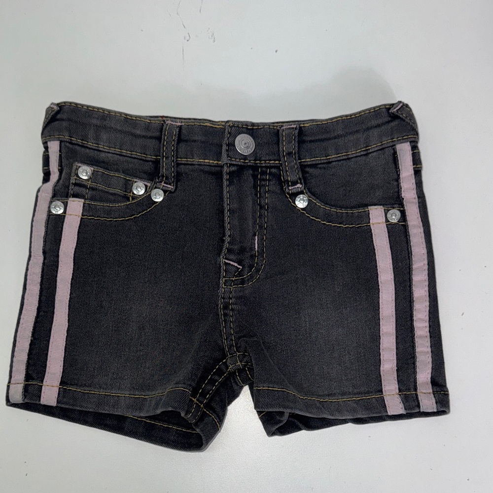 True Religion Black Denim Shorts with Pink Side Stripes girls Sz 3T NEW